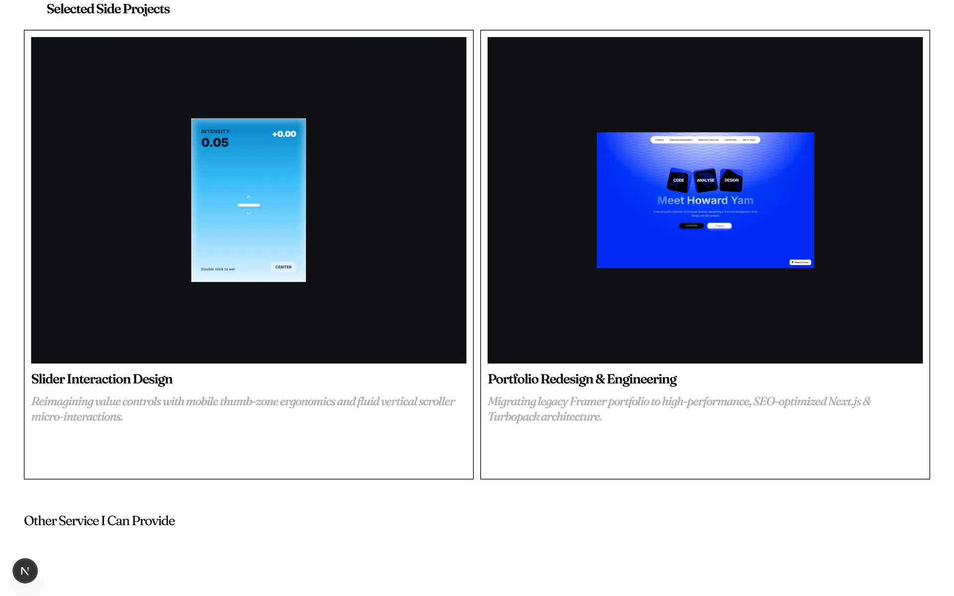 Portfolio Redesign - Selected Projects - Old Framer Hero